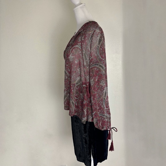 [URBANGIRL] Sheer V-Neck Bohemian Blouse Top M - Picture 4 of 7